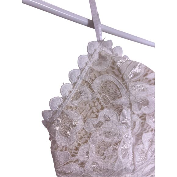 White Padded Lace Babydoll Top Women’s S Back Front Lingerie Style Skinny Strap - Picture 2 of 4